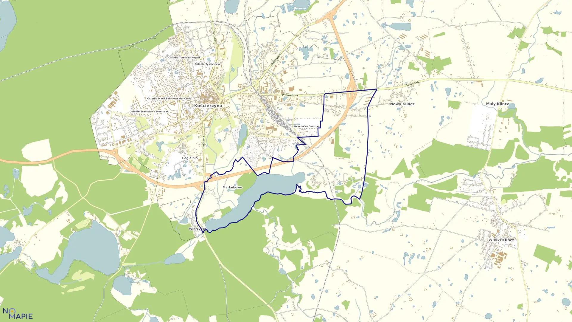 Mapa obrębu 10 Dziesięć w mieście Kościerzyna